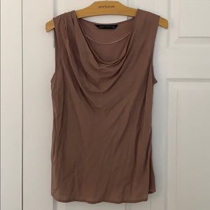 Zara cowl neck draping tank, S, tan